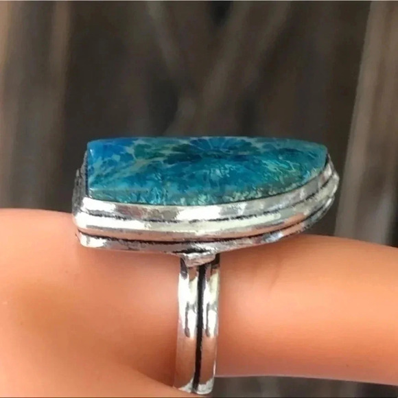 SIZE 6 Gorgeous Blue Coral Fossil Unique 925 Sterling Silver Ring NWT - Picture 4 of 6